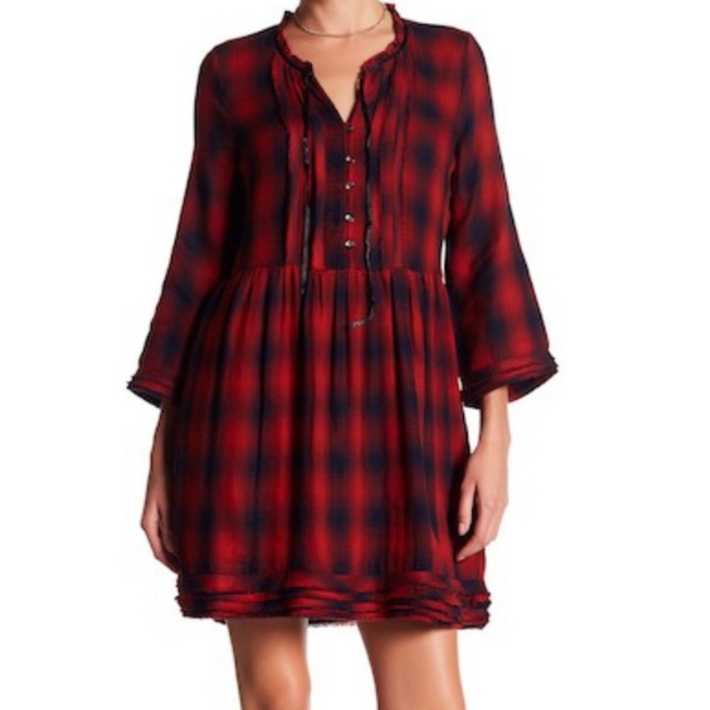 William Rast Atalia Plaid Raw Edge Dress L NWT - Picture 1 of 8